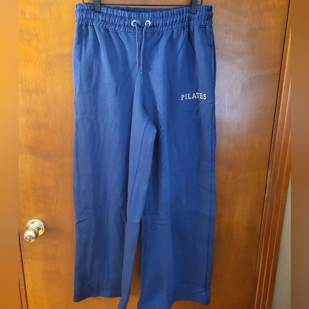 PrettyLittleThing Plus Navy Pilates Slogan Straight Leg Joggers Size XL (UK) NWT